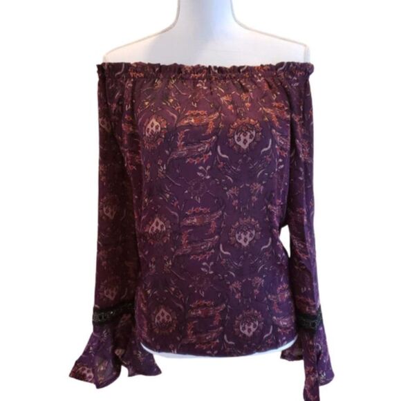 Xhilaration Maroon Off-Shoulder Floral Boho Blouse 1X - Picture 3 of 14